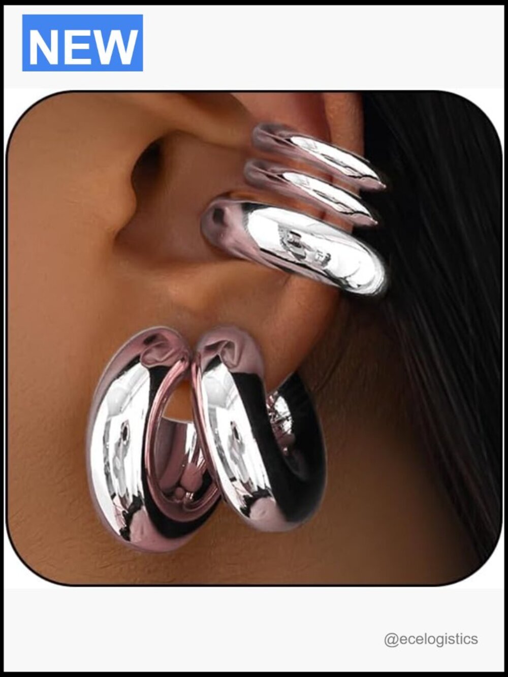 5Pcs Chunky Gold Silver Clip On Ear Cuff Hoop Set Non Piercing